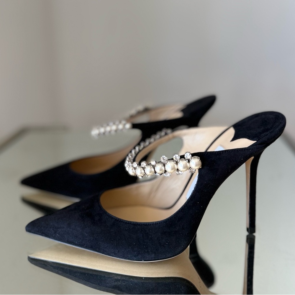 New JIMMY CHOO Bing Suede Pearl-Embellished Mules $1,195 38 - Picture 4 of 11